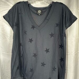 Bobeau Charcoal Star Print V-Neck Tee